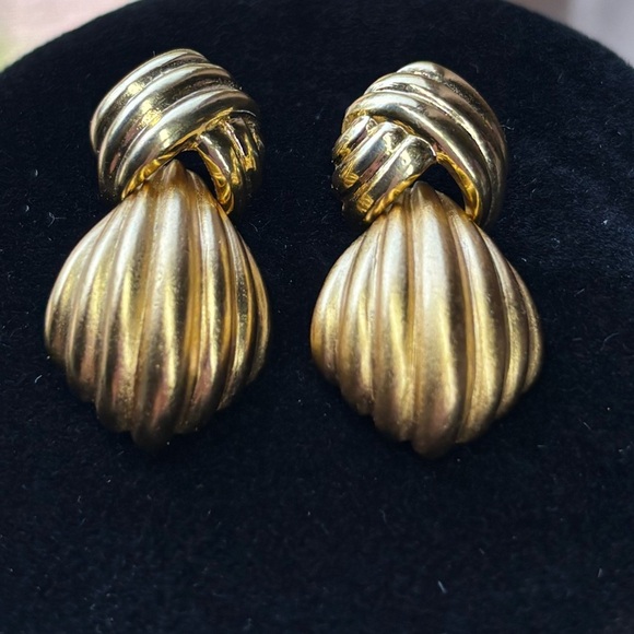 Monet Jewelry - Monet Gold Door Knocker Domed Shell Earrings Pierced 1” Signed